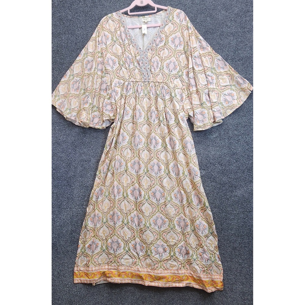 NWT World Market Womens Paisley Boho Hippie Festival Bell Sleeve Maxi Dress S/M - Picture 11 of 11